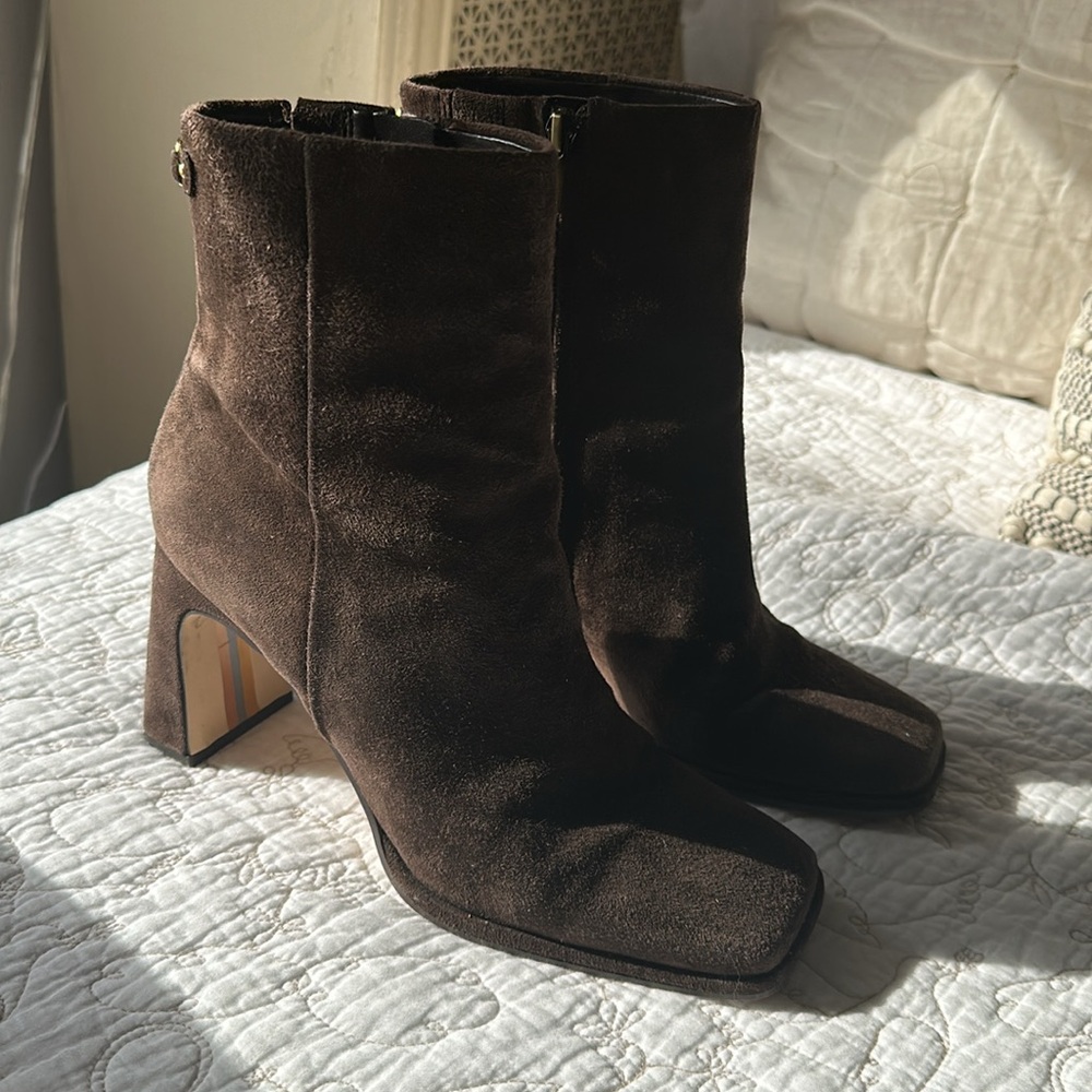 Brown suede ankle boots with zipper